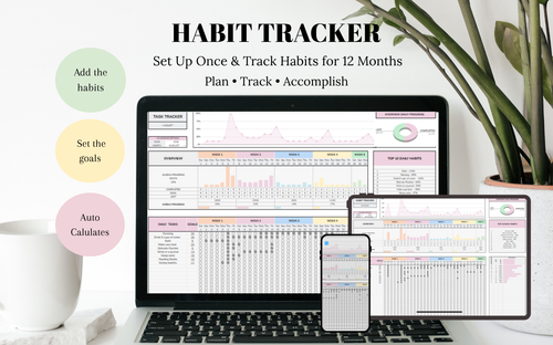 Ultimate Habits Tracker Google Spreadsheets | Goal Planner | Digital Dashboard | Simple Tasks Planner